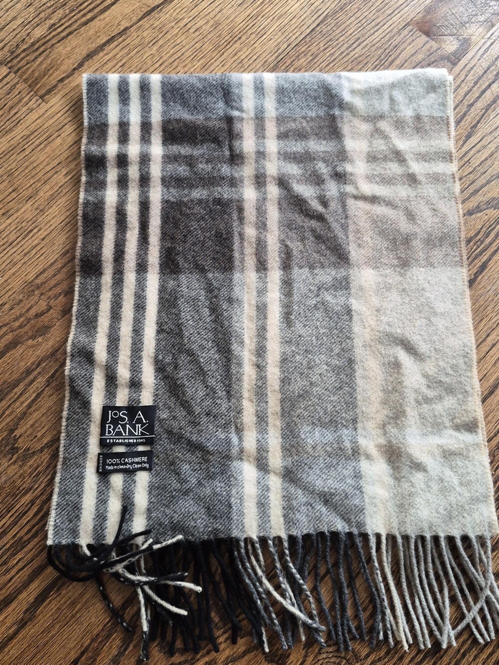 Jos. A. Bank Plaid Cashmere Scarf in Gray and Cream
